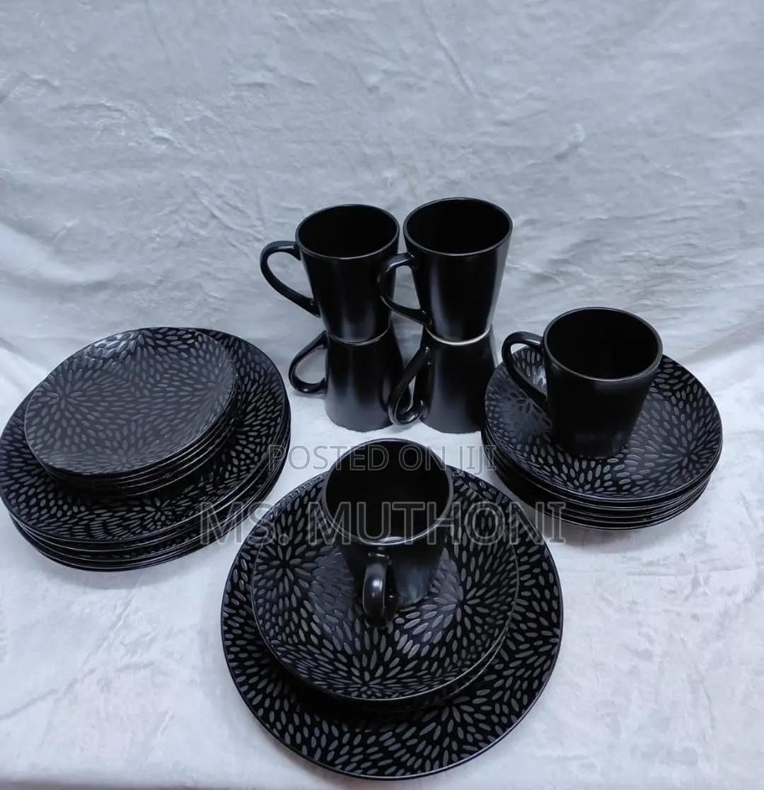 24pc Black Leaf Dinner Set* *Ceramic Material