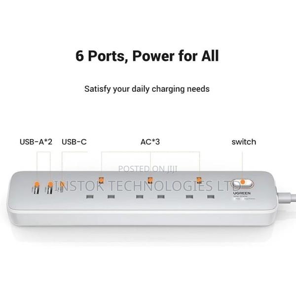 UGREEN 30W 3 AC Power Strip With Master Switch - thumbnail 2