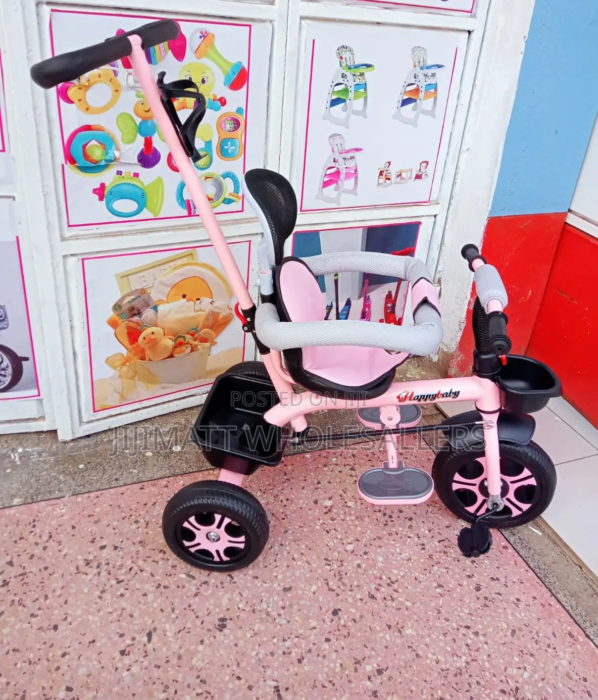 Push Tricycle With Side Bars Colour Pink.