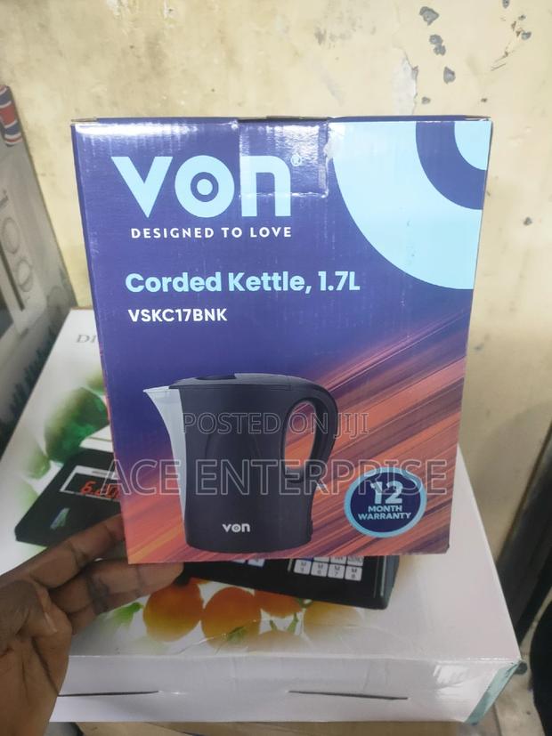 Corded Kettle,Von Plastic Kettle, Von 1.7 Litres Kettle - thumbnail 3