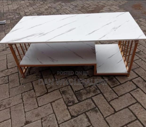 Wooden Marble Top Pattern Coffee Table- White - main view