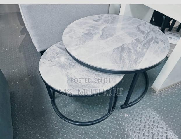 PURE MARBLE Nesting Table With Black Stands - main view