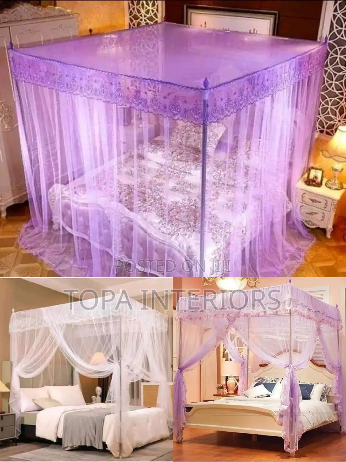 Four Stand Purple Mosquito Nets Bed Mosquito Nets With Stand