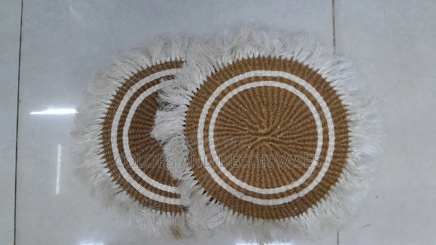 White and Brown Striped Mats