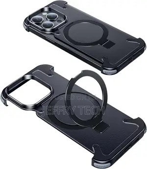 iPhone 15 Pro Max Bumper Case, Metal Frameless, Leather Bac