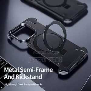 iPhone 15 Pro Max Bumper Case, Metal Frameless, Leather Bac