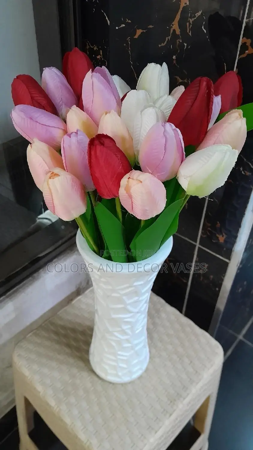 Tulips and Plastic Vases Available