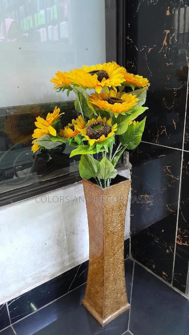 Big Sunflowers With Wooden Vase