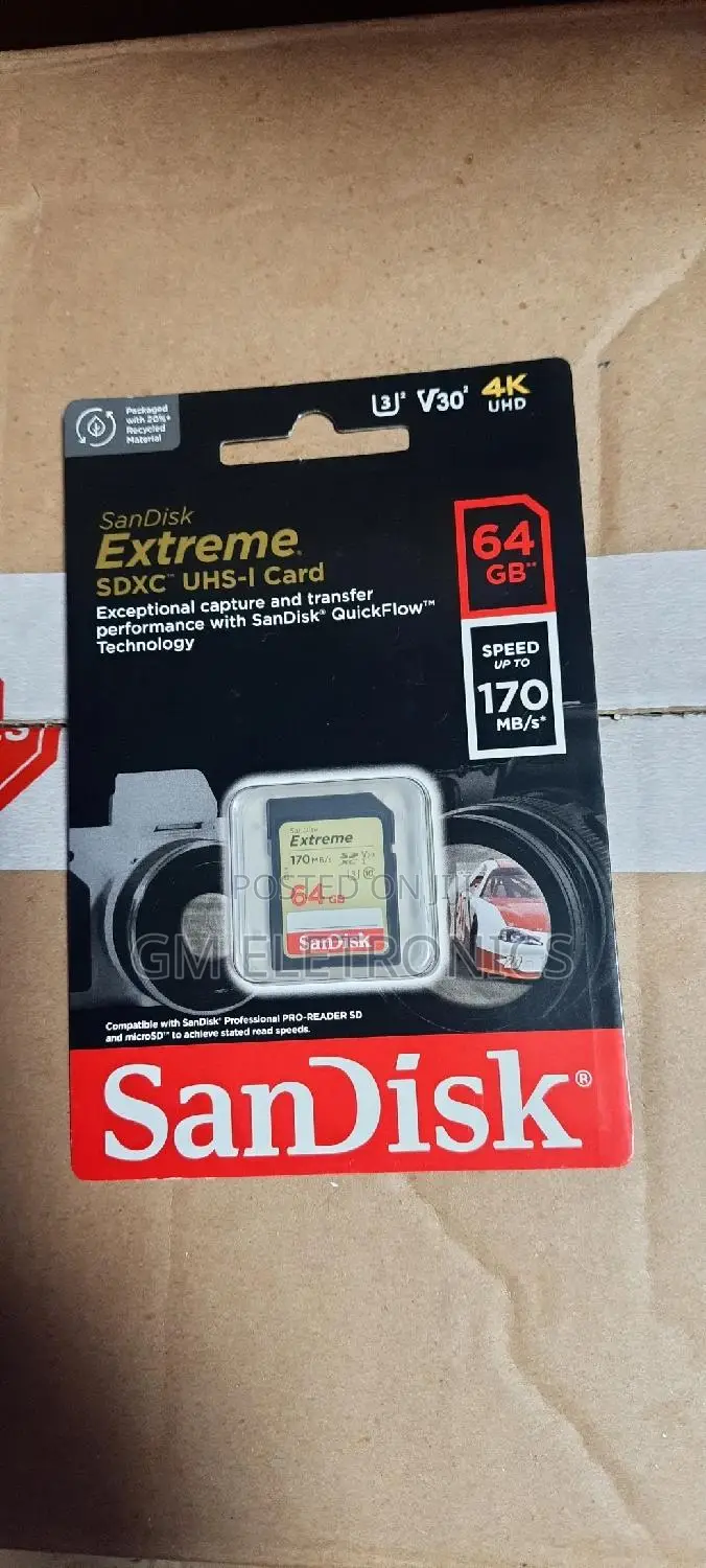 New 64GB Sandisk SDHC Card With 170mb/S Speed.