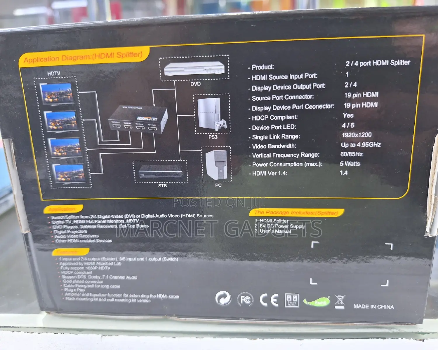 Full HD 1080P 4 Way Hdmi Splitters Powered 1 Input 4 Output