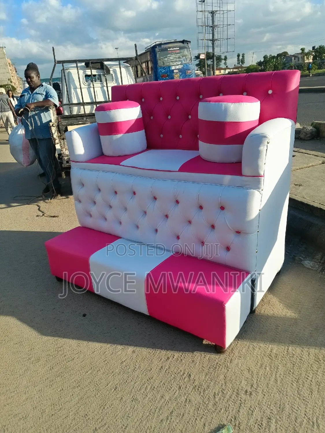 Pedicure 2 Seater Pink and White With Armrest 