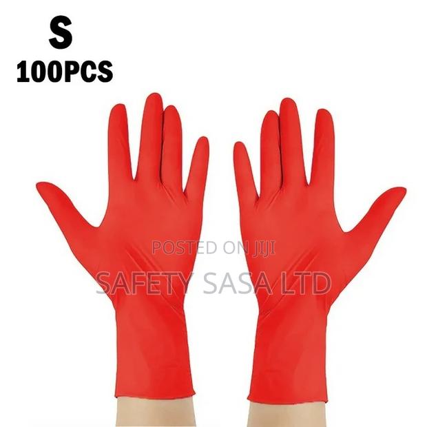 Red Nitrile Disposable Gloves - main view