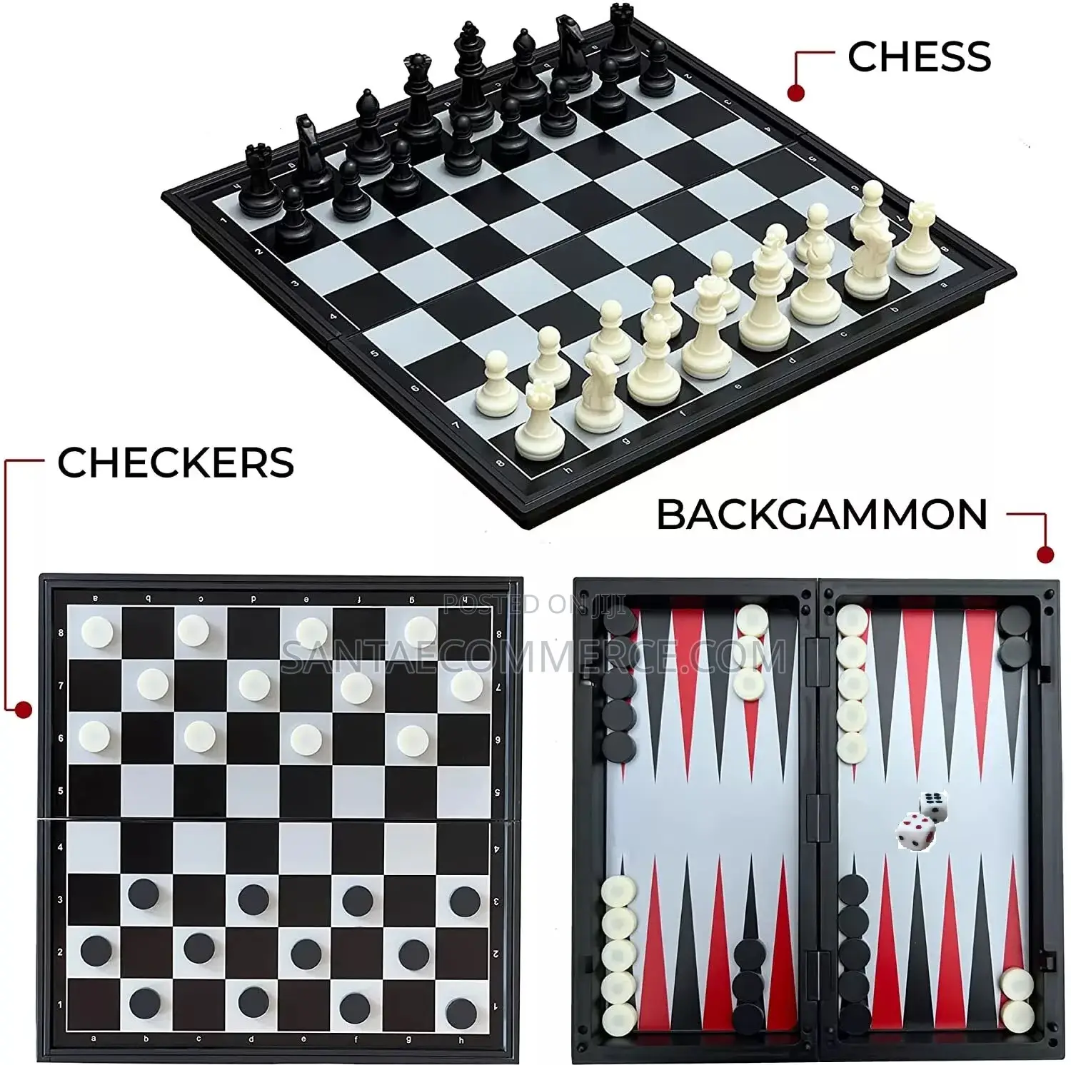 3 in 1 Magnetic Chess Checkers Backgammon Foldable Game