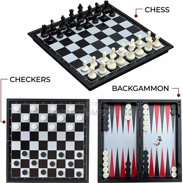 3 in 1 Magnetic Chess Checkers Backgammon Foldable Game