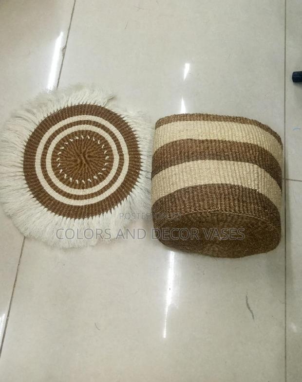 Brown and White Basket and Mat