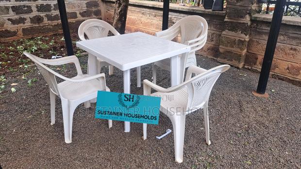 Square Plastic Table With 4 Plastic Chairs Sets