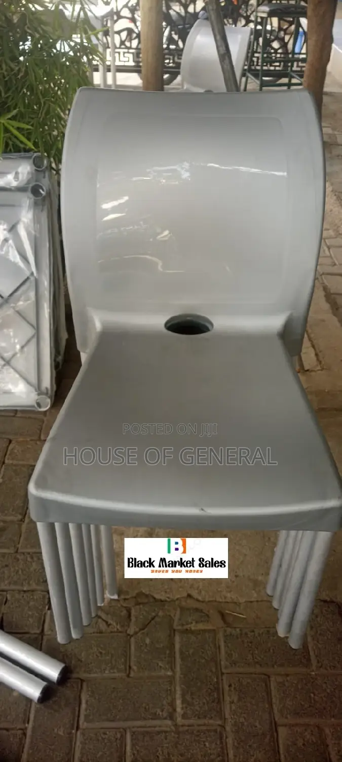 Armless Plastic Chair With Metal Tubing Legs