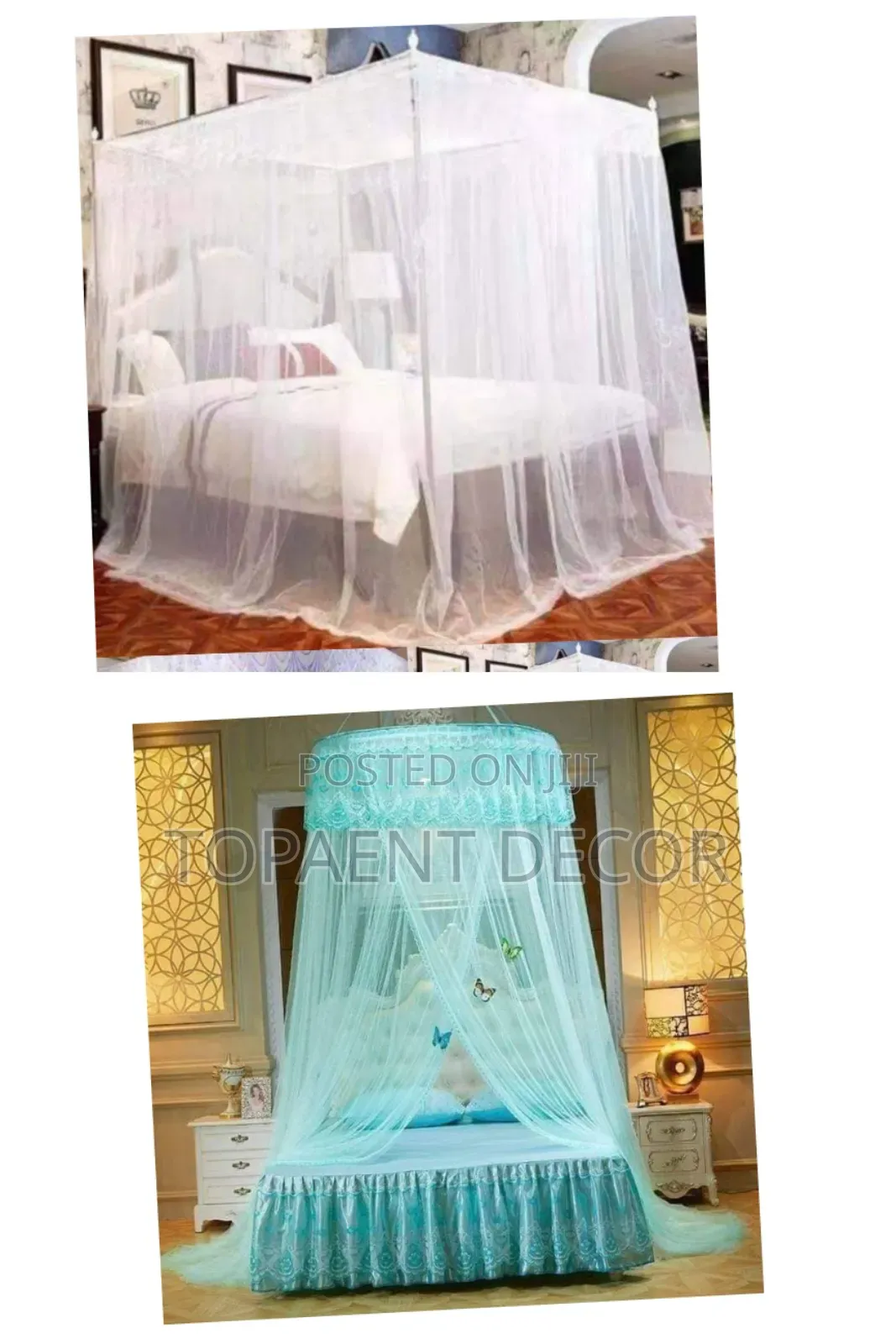 White 4 Stand and Green Round Mosquito Nets