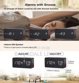 Wooden Digital Alarm Clock LED Bedside Black Electronic Temp