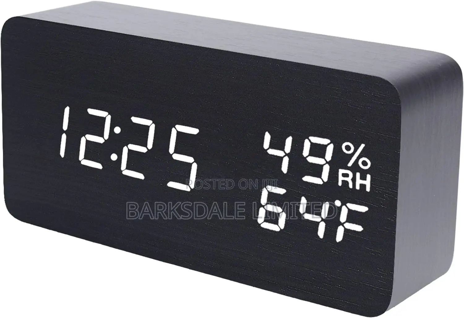 Wooden Digital Alarm Clock LED Bedside Black Electronic Temp