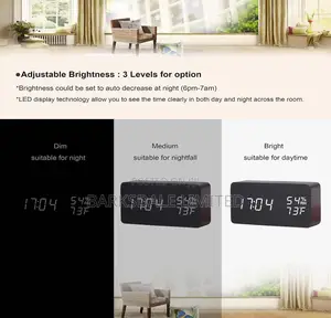 Wooden Digital Alarm Clock LED Bedside Black Electronic Temp