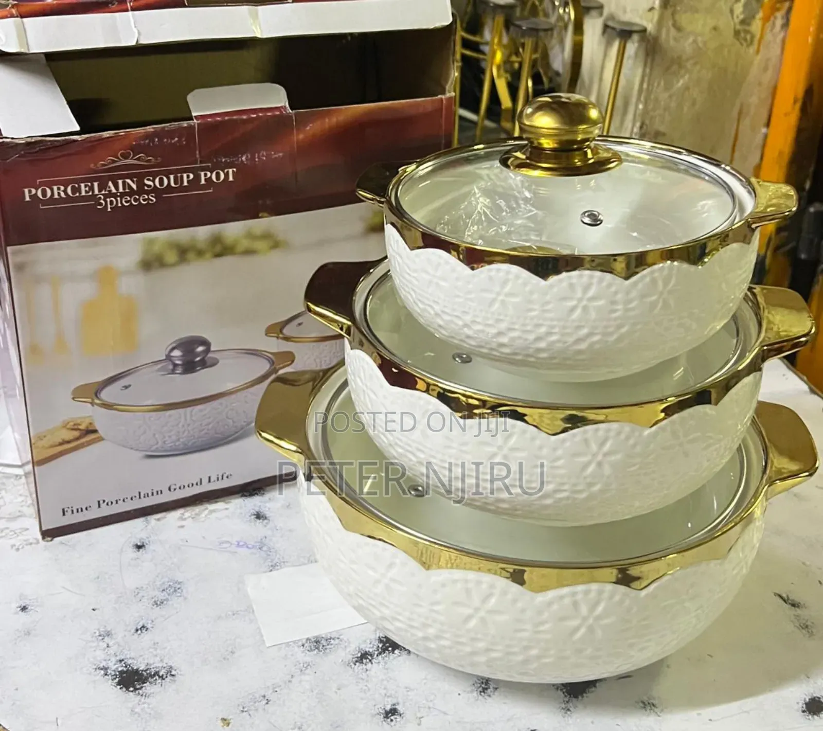 3 PCS Ceramic Soup Pot 3L ,2.5 and 1L
