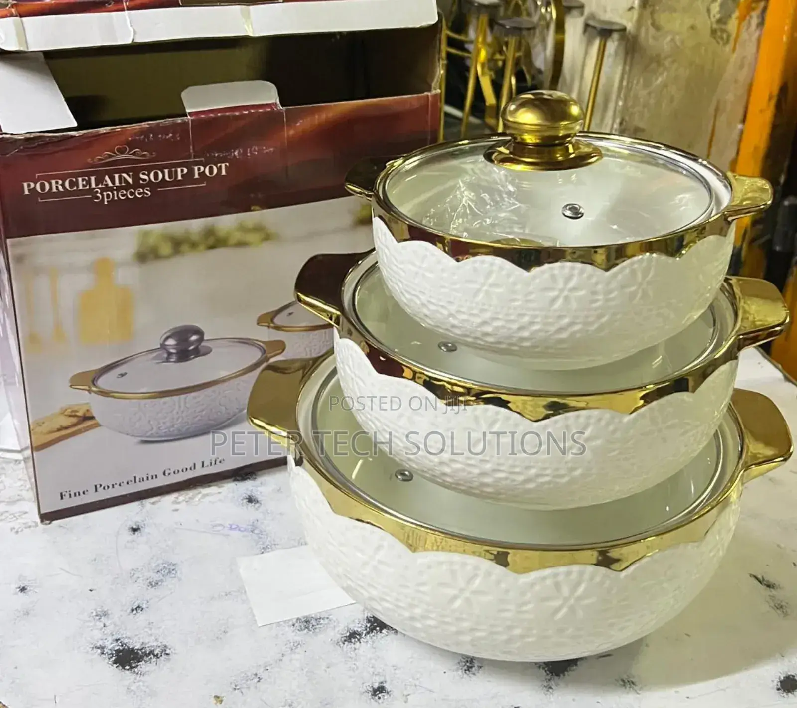 3 PCS Ceramic Soup Pot 3L ,2.5 and 1L