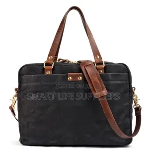 16′′ Black Waxed Vintage Military Leather Canvas Laptop Bag