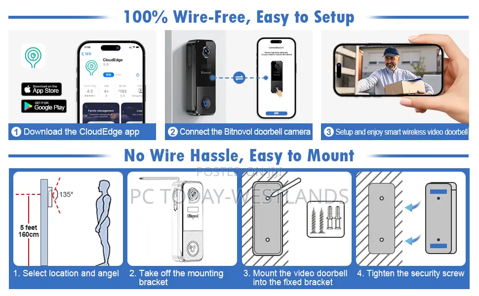 Smart Wireless Video Doorbell Camera- 2 Chimes Included 4mp