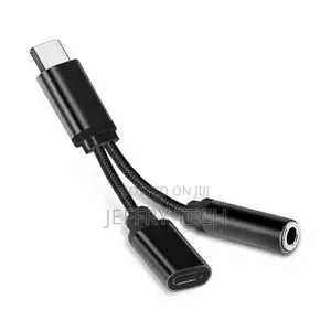2 in 1 Type-C to 3.5mm Earphone Audio Jack Charging-Black