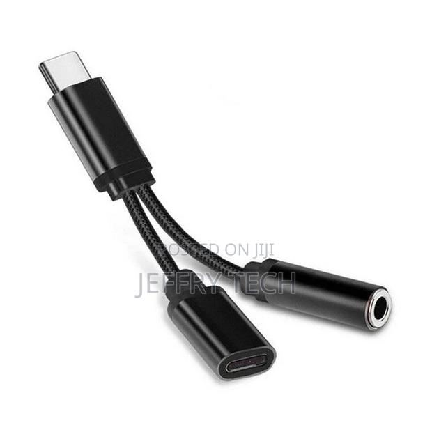 2 in 1 Type-C to 3.5mm Earphone Audio Jack Charging-Black
