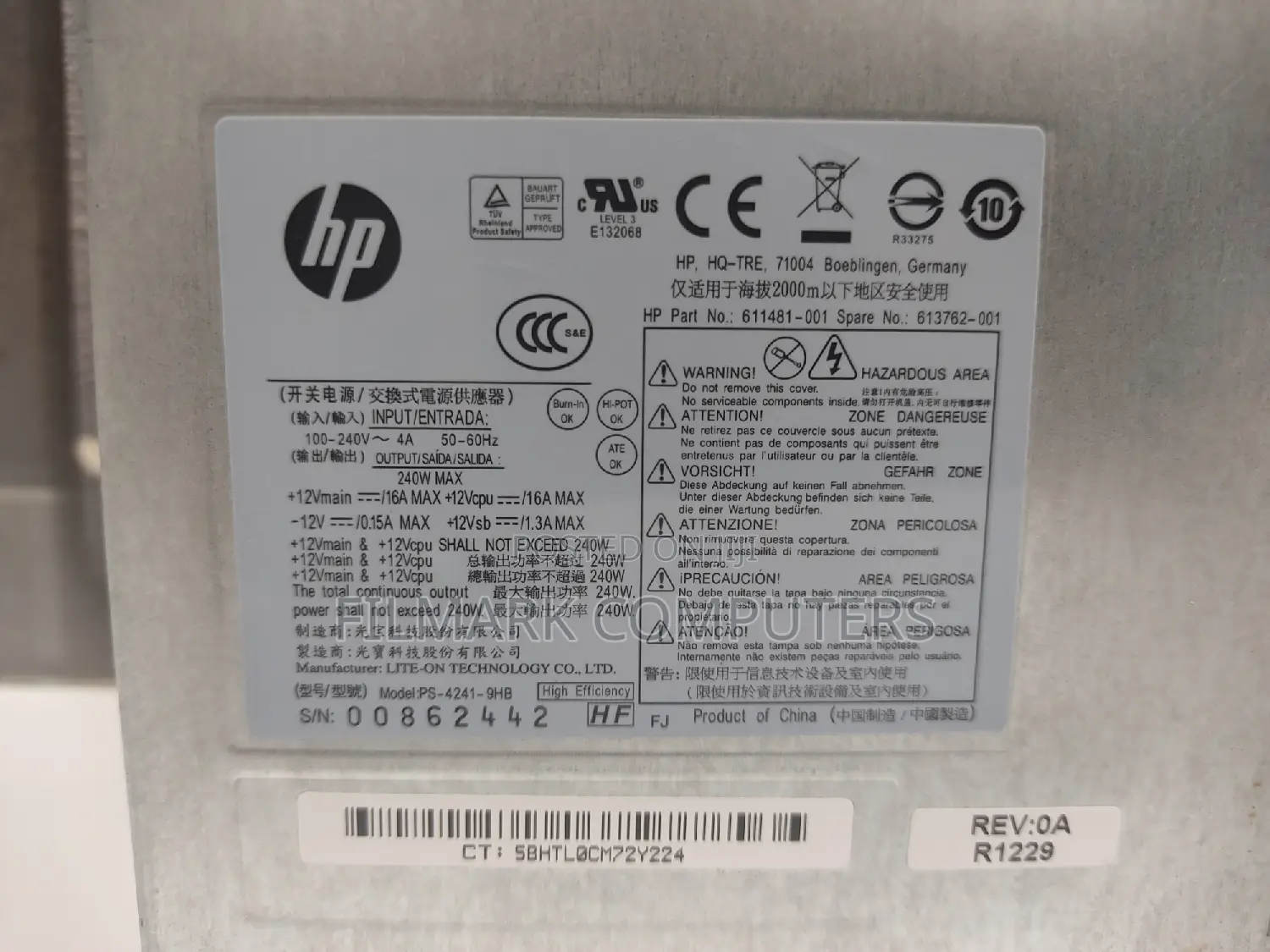 Power Supply for Hp 6300 6200 8300 8200 8100 SFF 240w