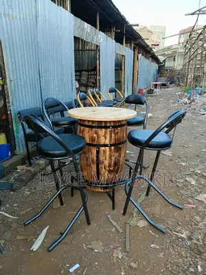 Powder Coated High Bar Chairs and a Barrel Table.