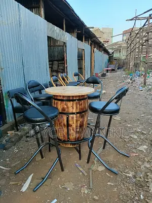 Powder Coated High Bar Chairs and a Barrel Table.