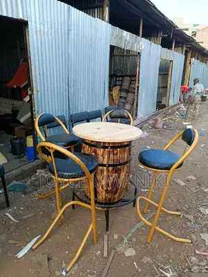 Bar Set of Powder Coated Chairs and a Barrel Table 