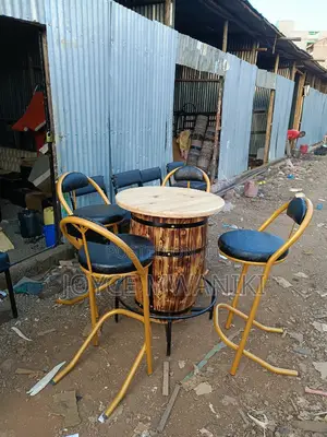 Bar Set of Powder Coated Chairs and a Barrel Table 