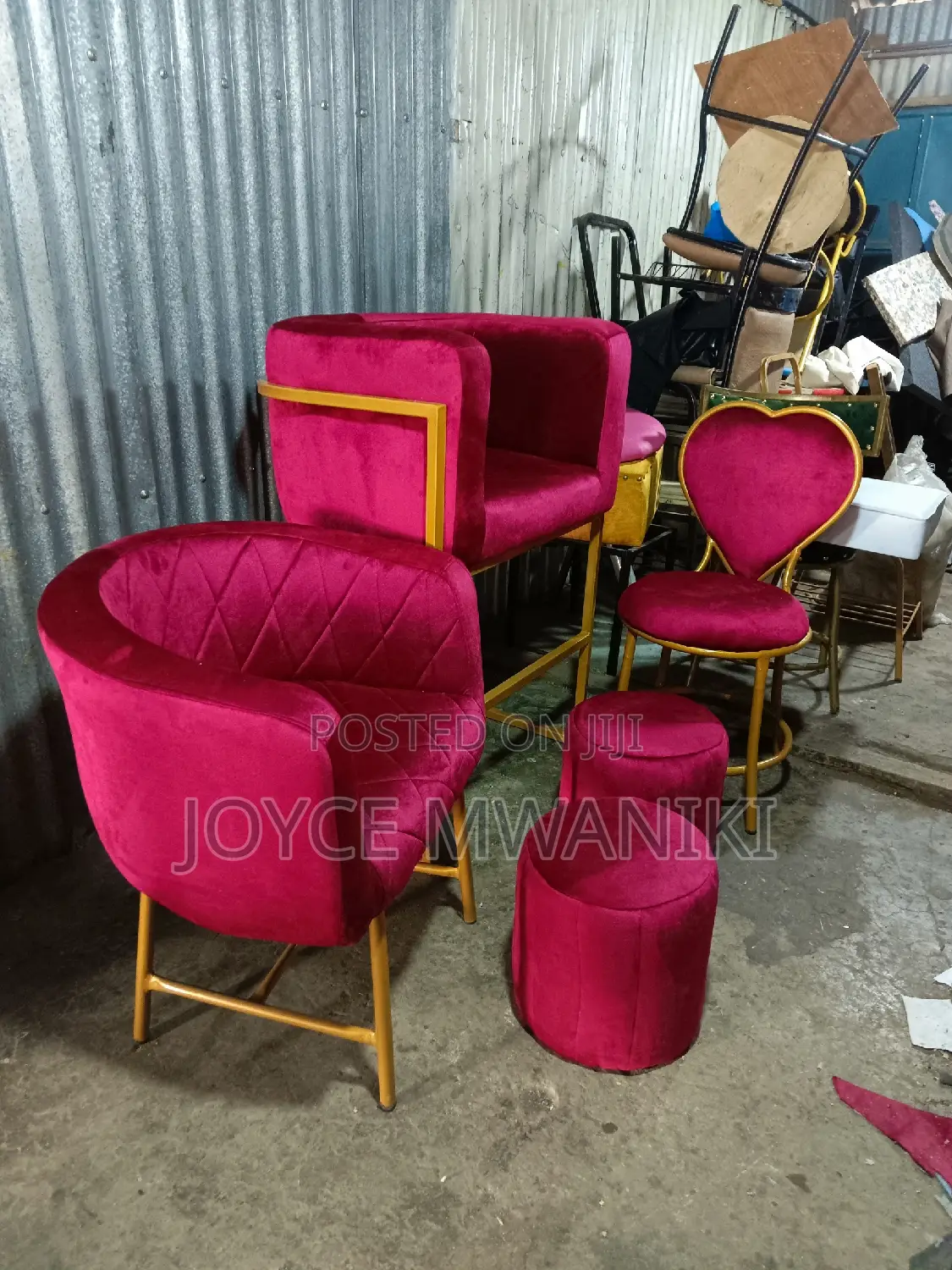 Styling Chair, 2 Puffs, Makeup Chair and Love Seat 