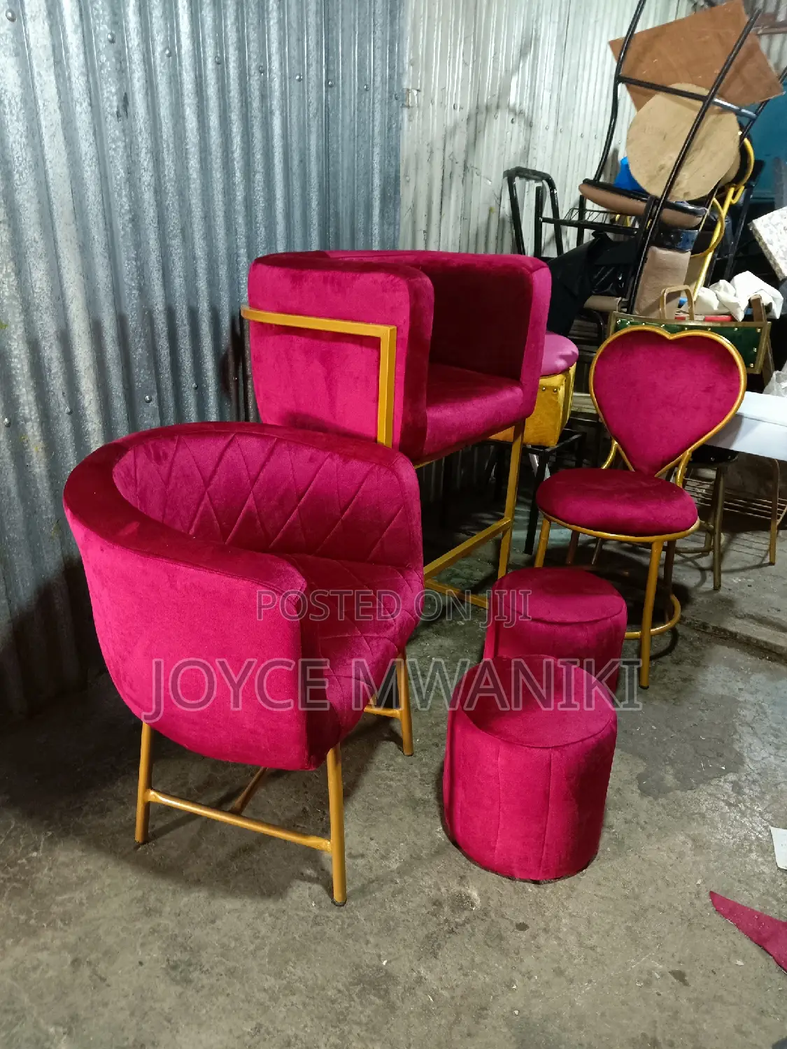 Styling Chair, 2 Puffs, Makeup Chair and Love Seat 