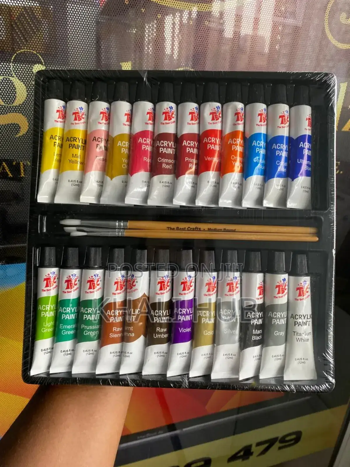 24pcs Professional Acrylic Paint With 3 Brushes