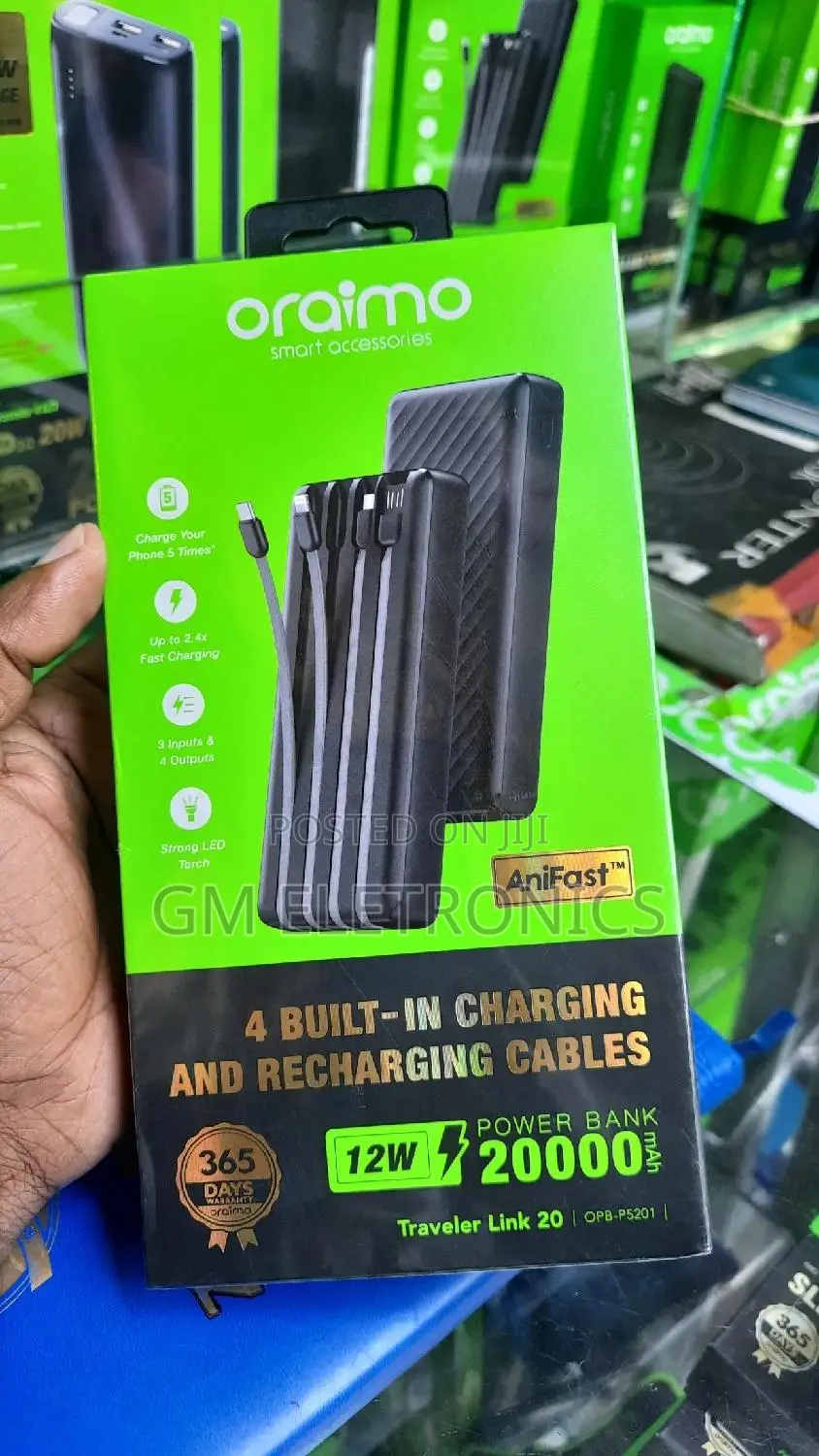 New Oraimo 20000mah 12W Power Bank With Built-in Cables