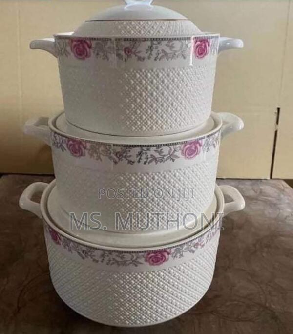*3pcs Classic Ceramic Serving Bowls Set With Lids - thumbnail 3