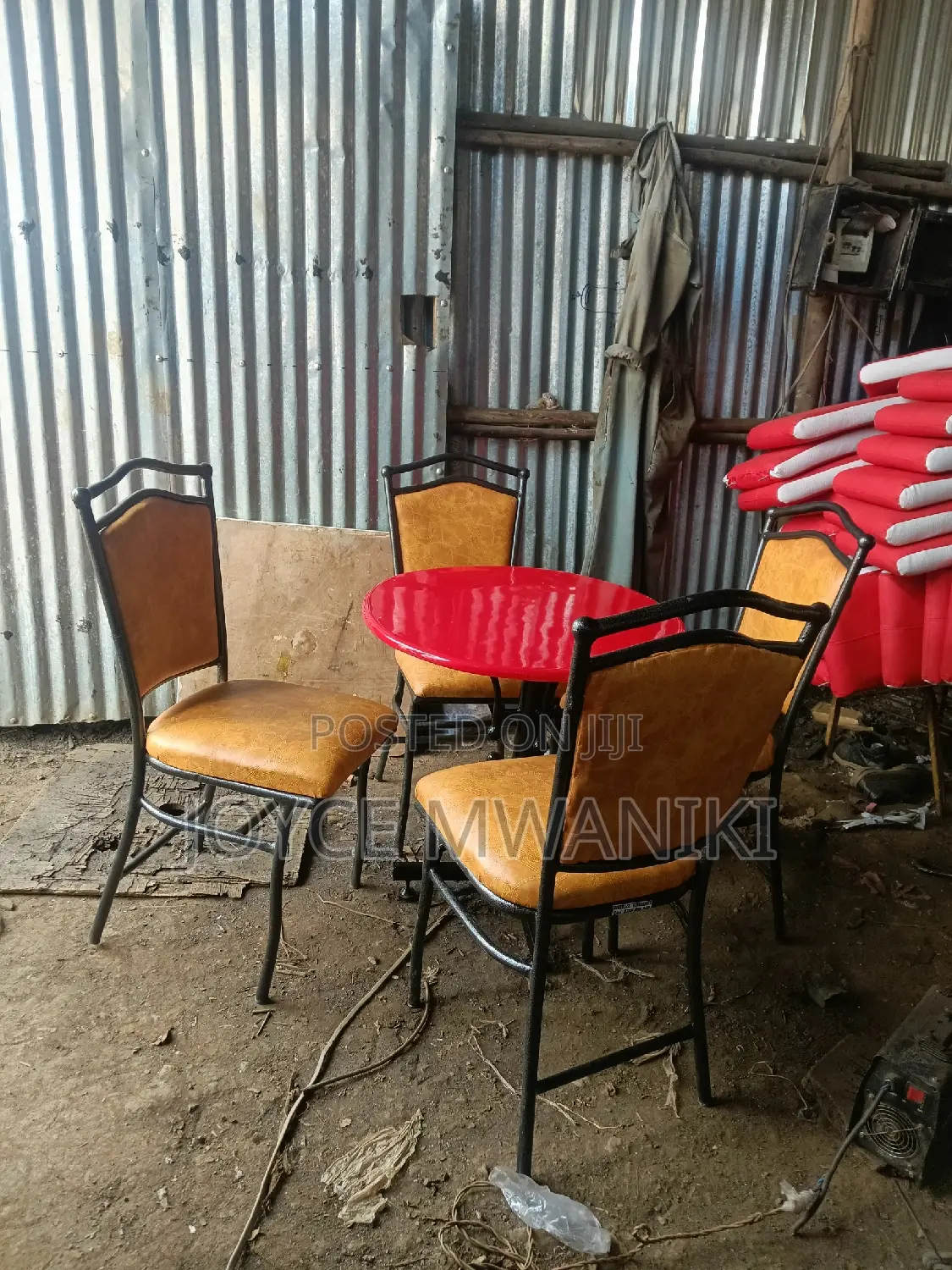Restaurant Set of 4 Chairs and a Table, Yellowish Gold