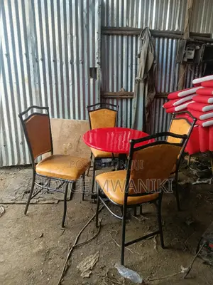 Restaurant Set of 4 Chairs and a Table, Yellowish Gold