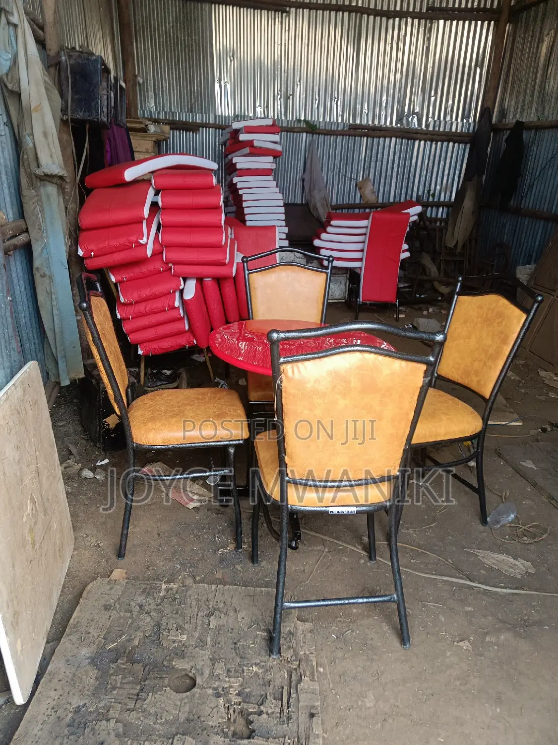 Restaurant Set of 4 Chairs and a Table, Yellowish Gold