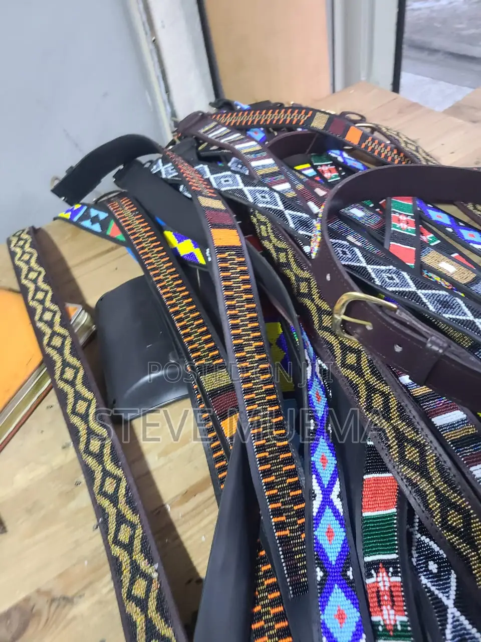 Men Beaded Leather Belts.