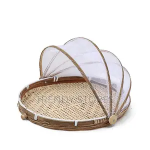 Medium Bamboo Basket With Mesh Cover