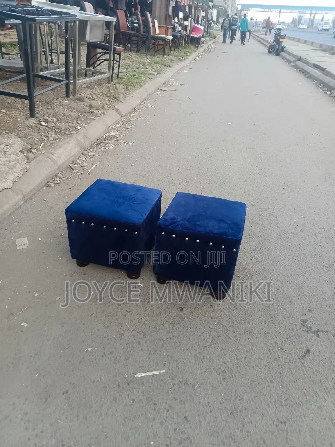 Salon Puffs or Stools, Navy Blue