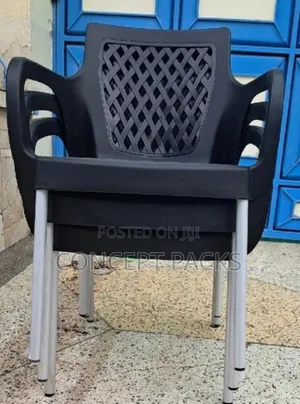Black Oshwal Strong Metallic Legs Plastic Chair With Arms.
