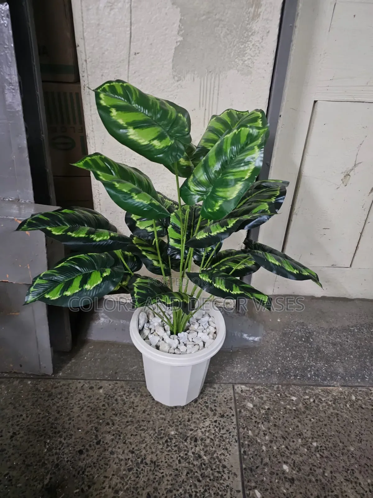 Plant Artificial, Plastic Vase and Decorative Stones