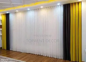 Elegant White Sheer and Window Black and Yellow Curtains